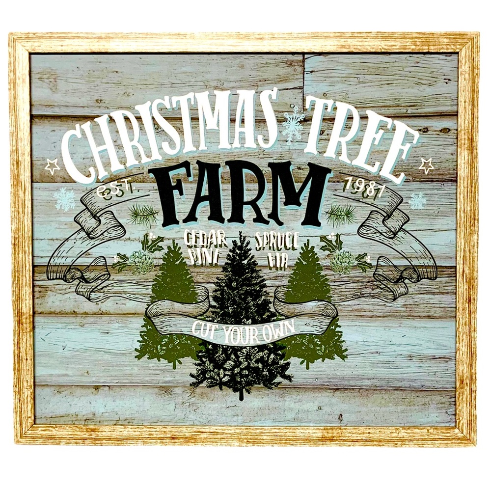 Farmhouse Christmas Tree Farm Blue Wood Wall Decor
